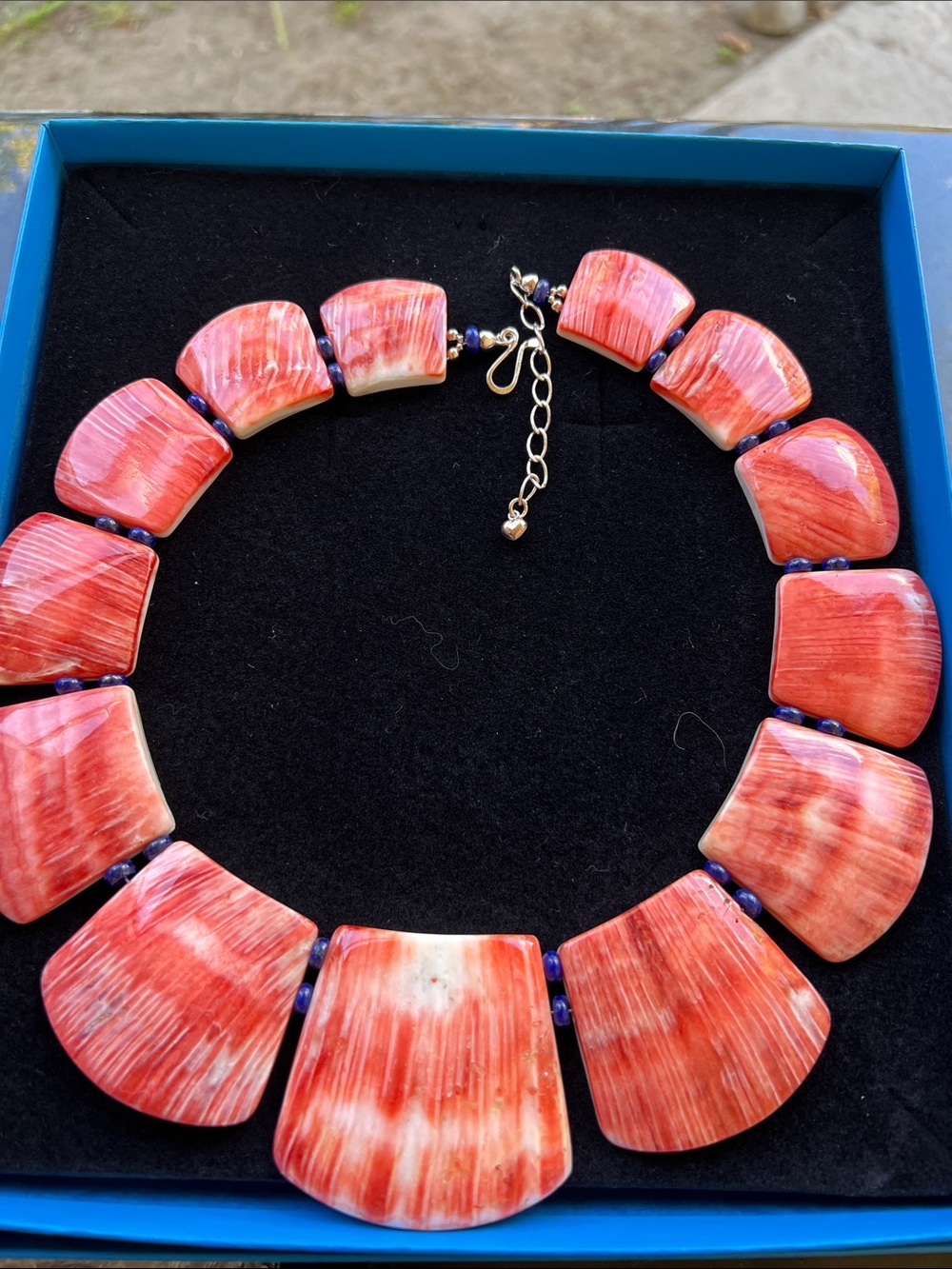 Jay King Orange Spiny Oyster and Lapis Sterling Silver Statement Necklace